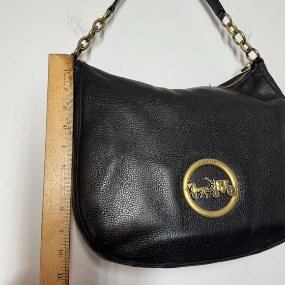 Coach Elle Black Pebble Leather Hobo Bag Large Carriage Shoulder Purse F31400 - Picture 7 of 16